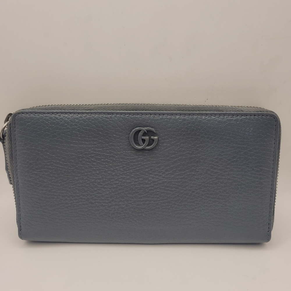 Gucci Dollar Calfskin Monochrome GG Marmont Zip Around Wallet Deep Grey NWT - Picture 7 of 8